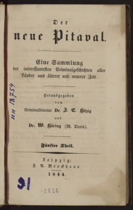 Hitzig, Julius Eduard (1780-1849). Der neue Pitaval.  T. 5