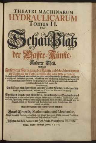 Leupold, Jacob (1674 - 1727). Theatri machinarum hydraulicarum. Tomus II
