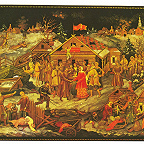 Котухин А. В. "В освобожденном селе". Шкатулка. 1948. Палех.