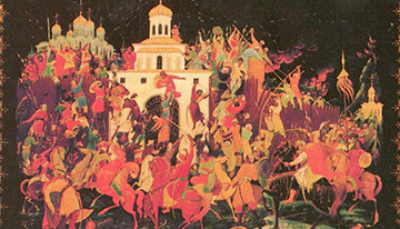 С. П. Бахирев. Битва русских против татар. Шкатулка. 1945.