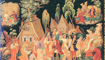 Н. А. Правдин. Коробейник в деревне. Шкатулка. 1945.