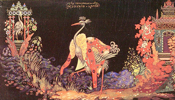 П. Д. Баженов. Журавль и цапля. Папье-маше, темпера, золото, лак. 1941